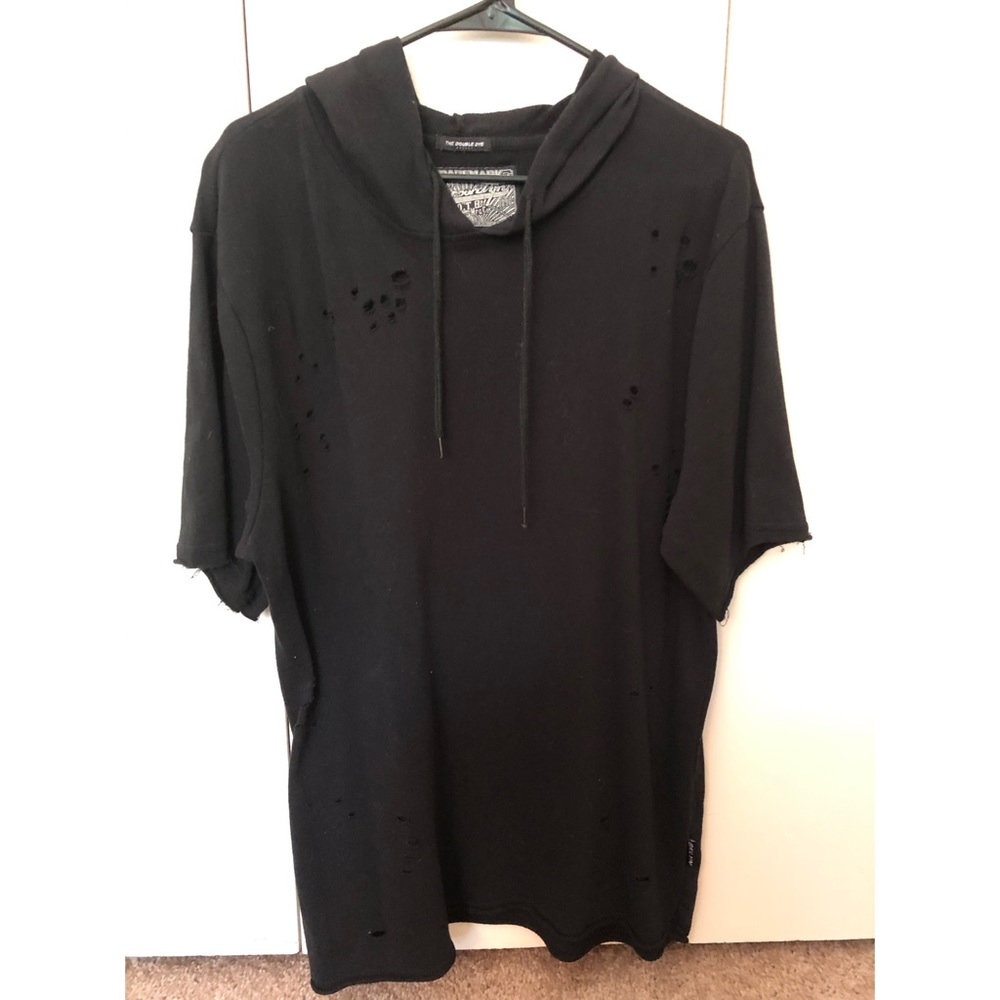 MENS DISTRESSED SHORT SLEEVE HOODIE